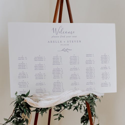 Minimal Leaf Dusty Purple Wedding Seating Chart Foam Board