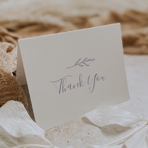 Minimal Leaf  Dusty Purple Wedding Thank You Card