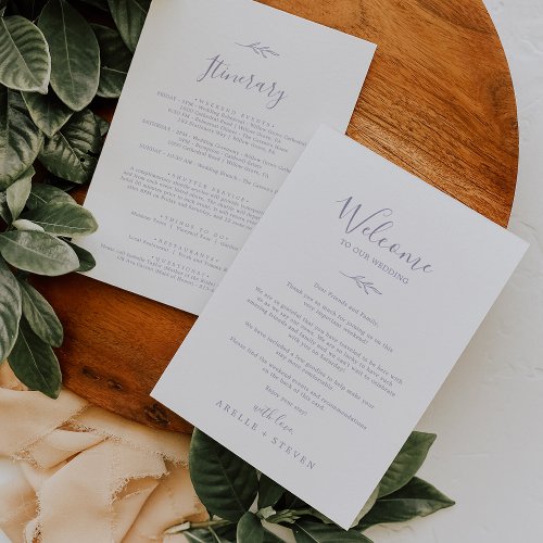 Minimal Leaf Dusty Purple Welcome Letter Itinerary