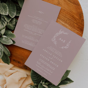 Minimal Leaf Dusty Rose All In One Wedding Invitation