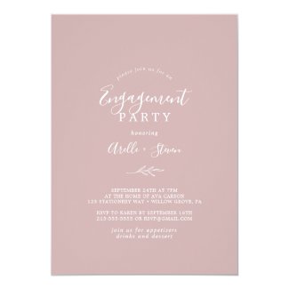 Minimal Leaf | Dusty Rose Engagement Party Invitation