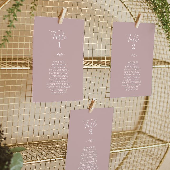 Minimal Leaf Dusty Rose Hanging Seating Chart Card (Creator Uploaded)