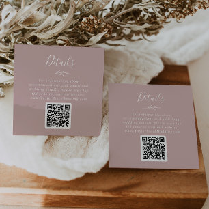 Minimal Leaf   Dusty Rose QR Code Wedding Details Enclosure Card