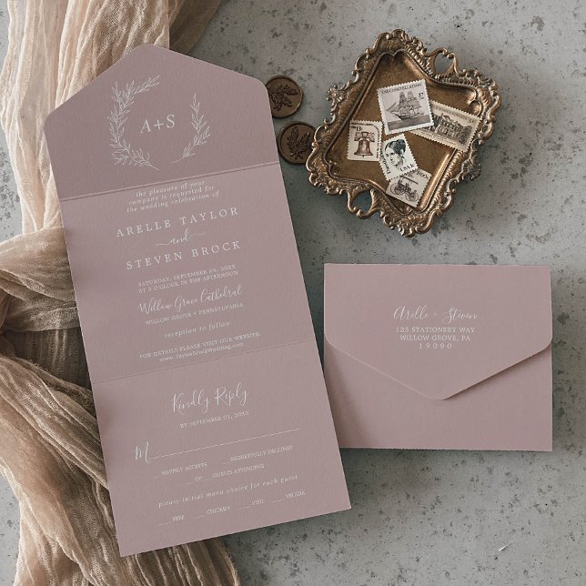 Minimal Leaf | Dusty Rose Wedding All In One Invitation (Creator Uploaded)