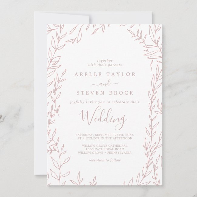 Minimal Leaf | Dusty Rose Wedding Invitation