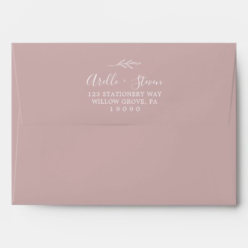 Minimal Leaf  Dusty Rose Wedding Invitation Envelope