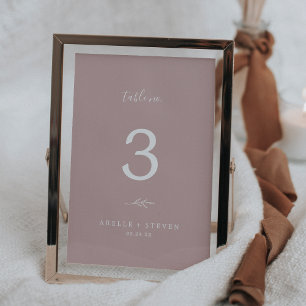 Minimal Leaf Dusty Rose Wedding Table Number