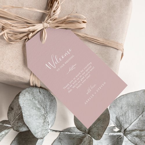 Minimal Leaf Dusty Rose Wedding Welcome Gift Tags