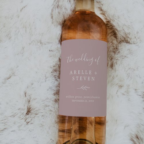 Minimal Leaf  Dusty Rose Wedding Wine Label