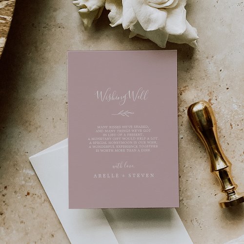Minimal Leaf  Dusty Rose Wedding Wishing Well Enclosure Card