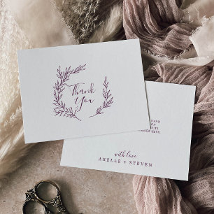 Minimal Leaf Eggplant Flat Thank You Card