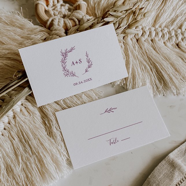 Minimal Leaf | Eggplant Flat Wedding Place Card (Creator Uploaded)