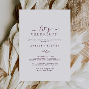 Minimal Leaf   Eggplant Let's Celebrate Invitation