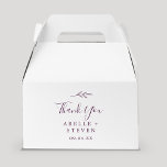 Minimal Leaf | Eggplant Purple Thank You Wedding Favor Boxes<br><div class="desc">This minimal leaf eggplant purple thank you wedding favor box is perfect for a boho wedding reception. The design features a simple greenery leaf silhouette in a romantic dark purple color with minimalist bohemian garden style. Personalize the favor boxes with your names, the event (if applicable), and the date. These...</div>