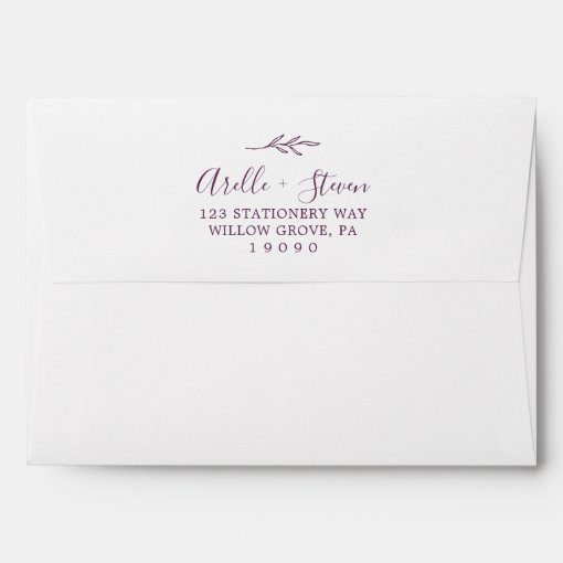 Minimal Leaf Eggplant Purple Wedding Invitation Envelope Zazzle