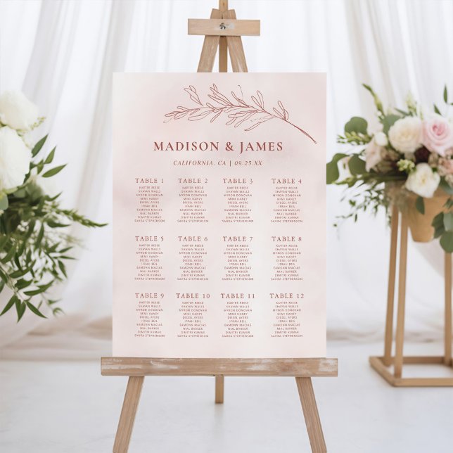 Minimal Leaf Elegant Wedding Seating Chart Foam Board (Creator Uploaded)
