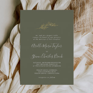Minimal Leaf Foil Dark Green Traditional Wedding Foil Invitation