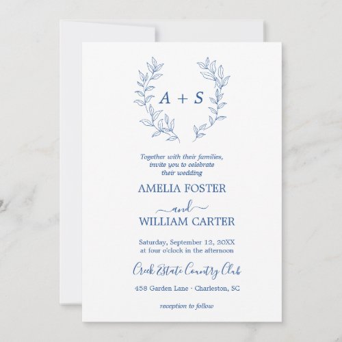 Minimal Leaf | Formal Monogram Wedding Invitation