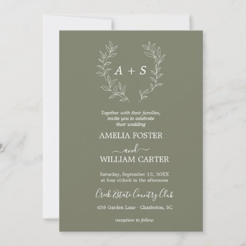 Minimal Leaf | Formal Monogram Wedding Invitation