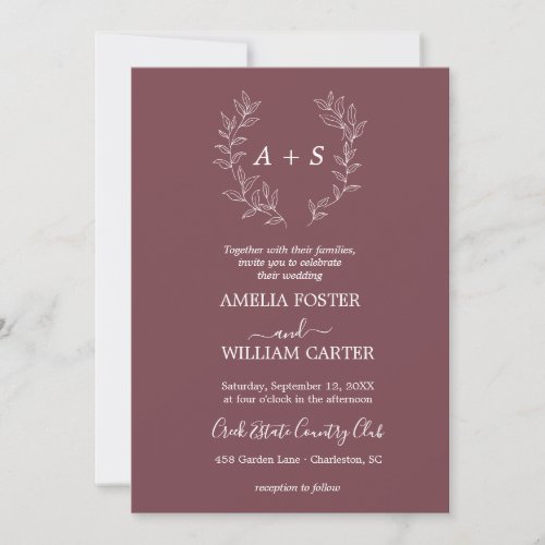 Minimal Leaf | Formal Monogram Wedding Invitation
