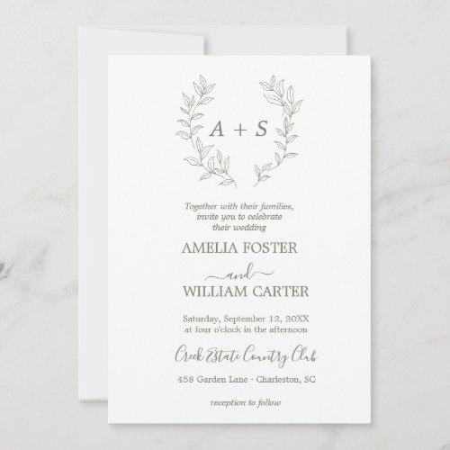 Minimal Leaf | Formal Monogram Wedding Invitation