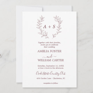 Minimal Leaf | Formal Monogram Wedding Invitation