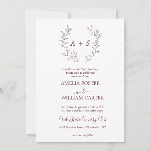 Minimal Leaf | Formal Monogram Wedding Invitation