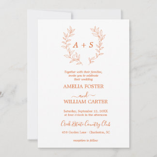 Minimal Leaf | Formal Monogram Wedding Invitation