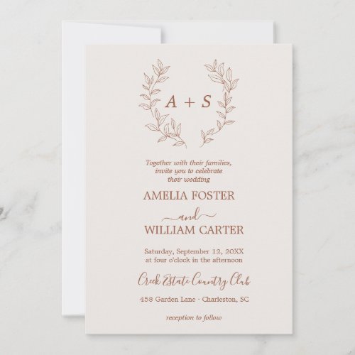 Minimal Leaf | Formal Monogram Wedding Invitation