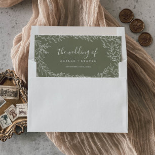 Minimal Leaf Frame   Dark Green Wedding Envelope Liner