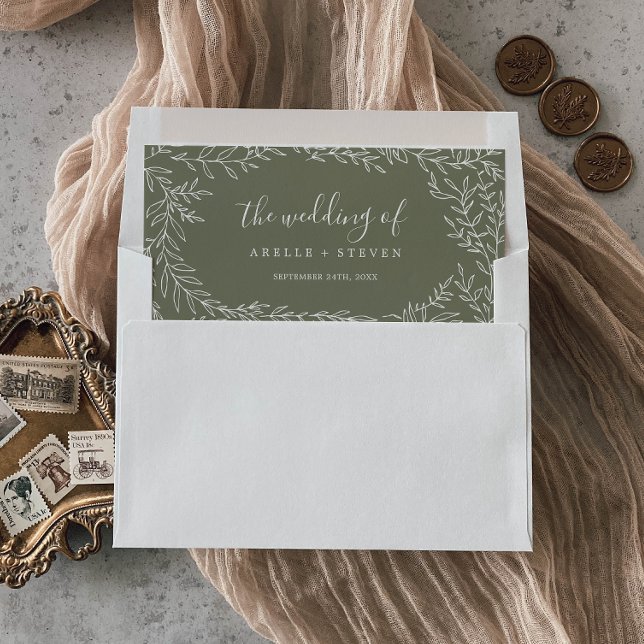 Minimal Leaf Frame | Dark Green Wedding Envelope Liner (Creator Uploaded)