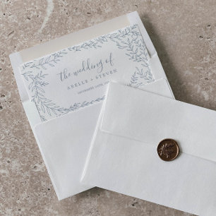 Minimal Leaf Frame Dusty Blue Wedding Envelope Liner