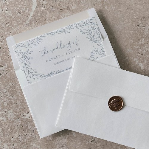 Minimal Leaf Frame  Dusty Blue Wedding Envelope Liner