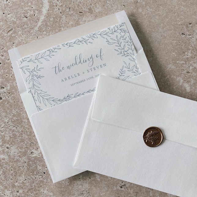 Minimal Leaf Frame | Dusty Blue Wedding Envelope Liner (Creator Uploaded)
