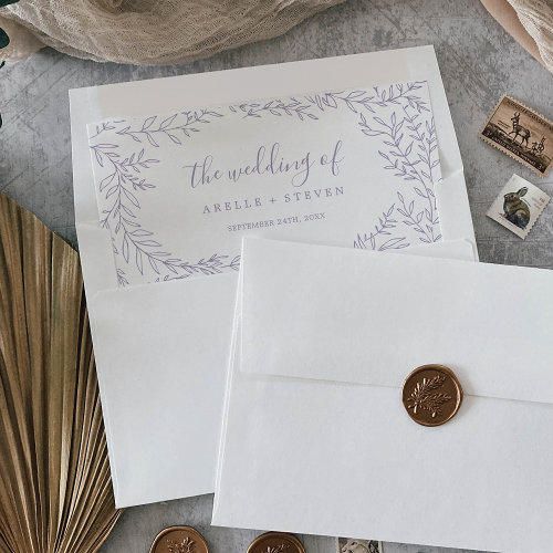 Minimal Leaf Frame | Dusty Purple Wedding Envelope Liner