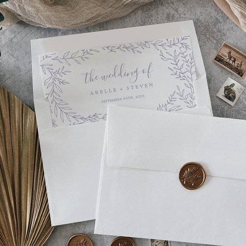Minimal Leaf Frame  Dusty Purple Wedding Envelope Liner