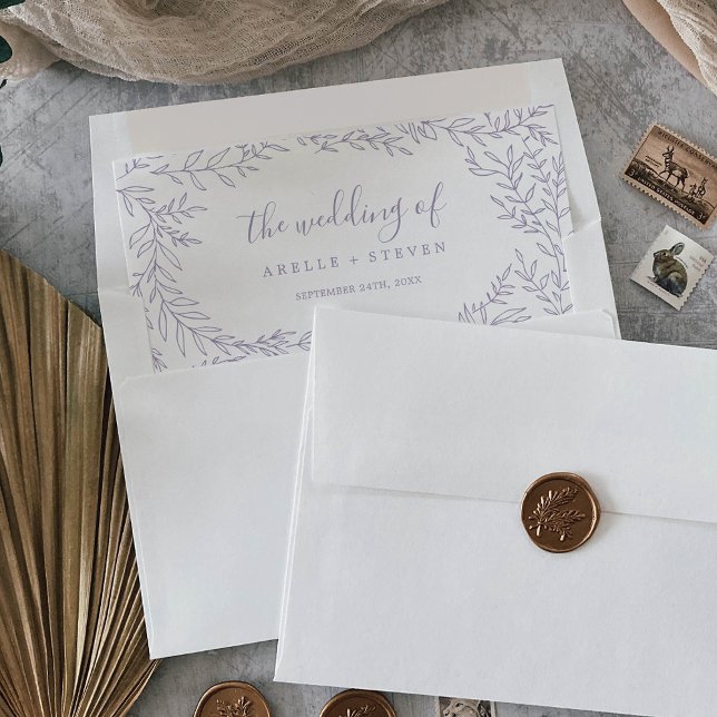 Minimal Leaf Frame | Dusty Purple Wedding Envelope Liner (Creator Uploaded)