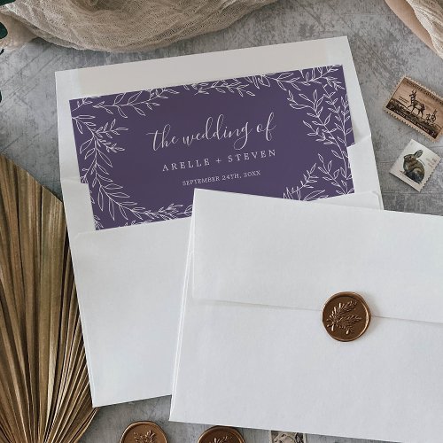 Minimal Leaf Frame  Plum Purple Wedding Envelope Liner
