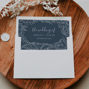 Minimal Leaf Frame   Slate Blue Wedding Envelope Liner
