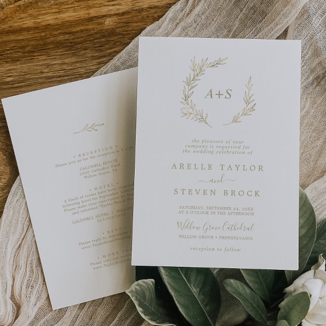 Minimal Leaf | Gold All In One Wedding Invitation (Creator Uploaded)