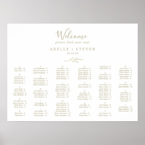 Minimal Leaf Gold Alphabetical Seating Chart