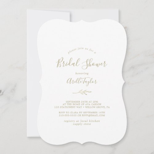 Minimal Leaf  Gold Bridal Shower Invitation