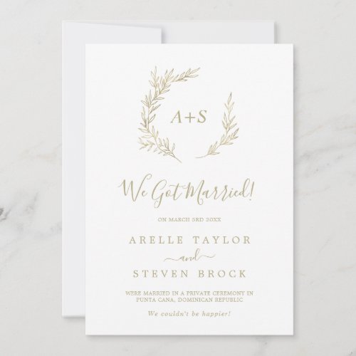 Minimal Leaf  Gold Elopement Announcement