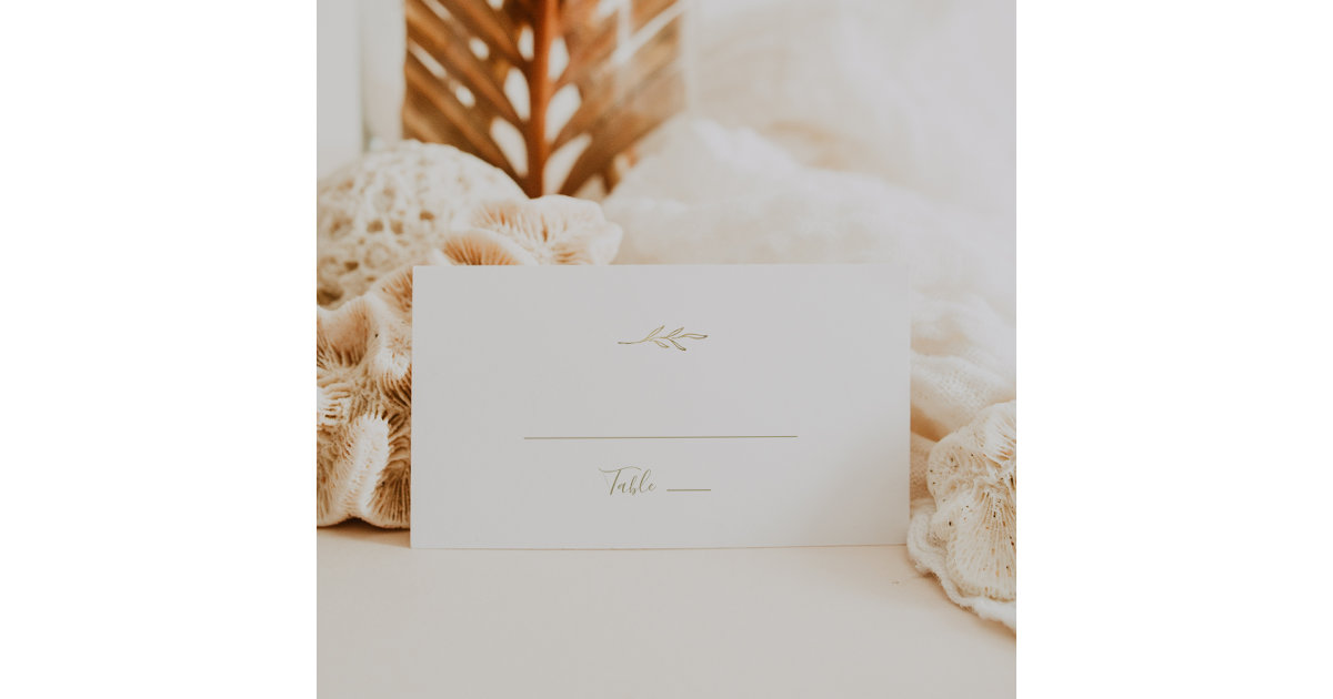 Minimal Leaf | Gold Flat Wedding Place Card | Zazzle