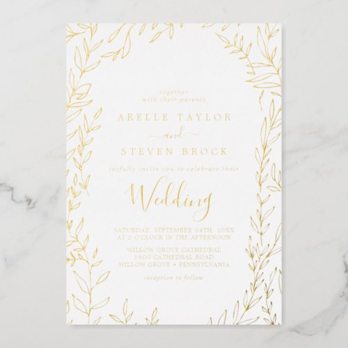 Minimal Leaf  Gold Foil Frame Wedding Foil Invitation