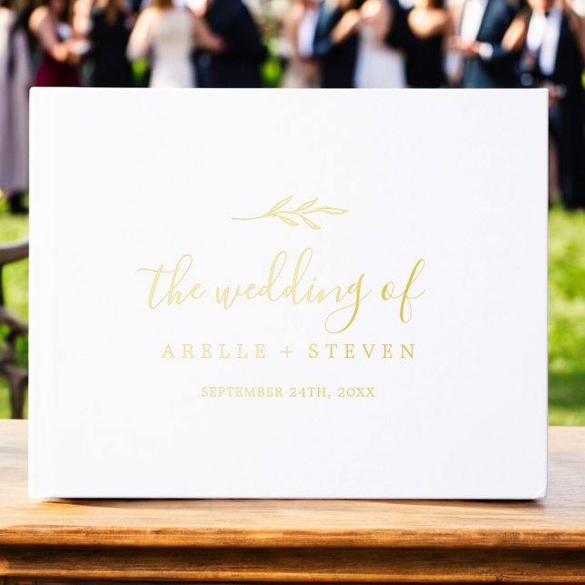 Minimal Leaf Gold Foil Monogram Back Wedding Foil Guest Book (Minimal Leaf Gold Foil Monogram Back Wedding Foil Guest Book)