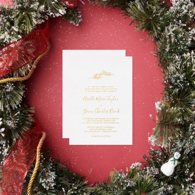 Minimal Leaf | Gold Foil Traditional Wedding Foil Invitation (Insitu)