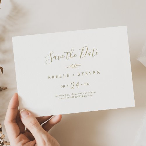 Minimal Leaf  Gold Horizontal Save The Date