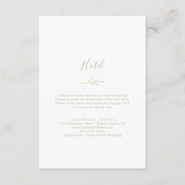 Minimal Leaf | Gold Hotel Enclosure Card (Front)