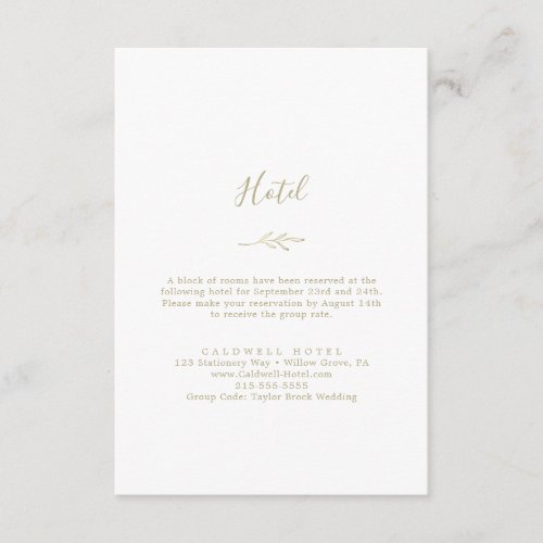 Minimal Leaf  Gold Hotel Enclosure Card